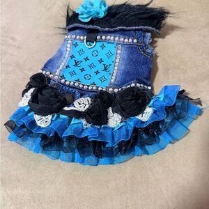 Blue and Black Ruffled Dog Dress